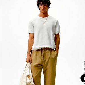 Zara NWOT Cream/Ecru Short Sleeve, textured  knit T-shirt Size L/42